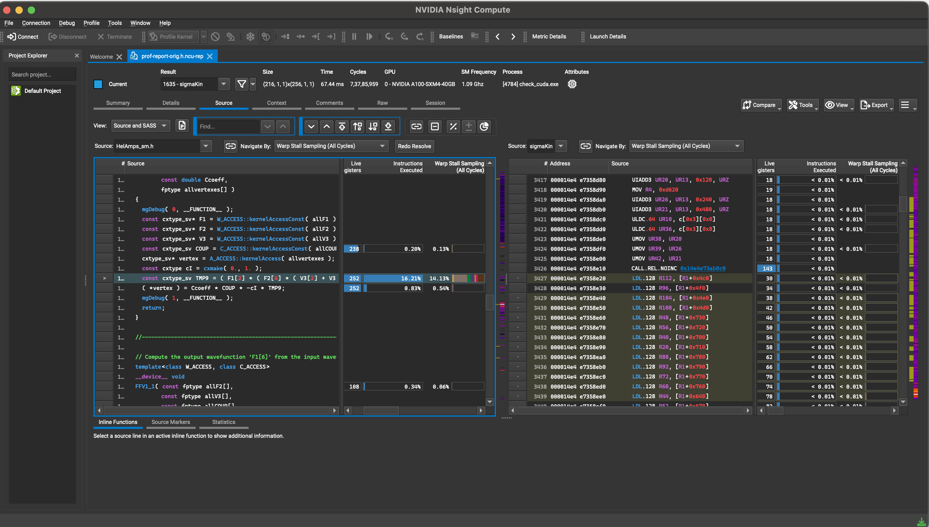 NVIDIA NSight Compute source tab